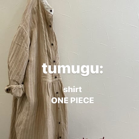 tumugu:  リネンレーヨンストライプシャツワンピース