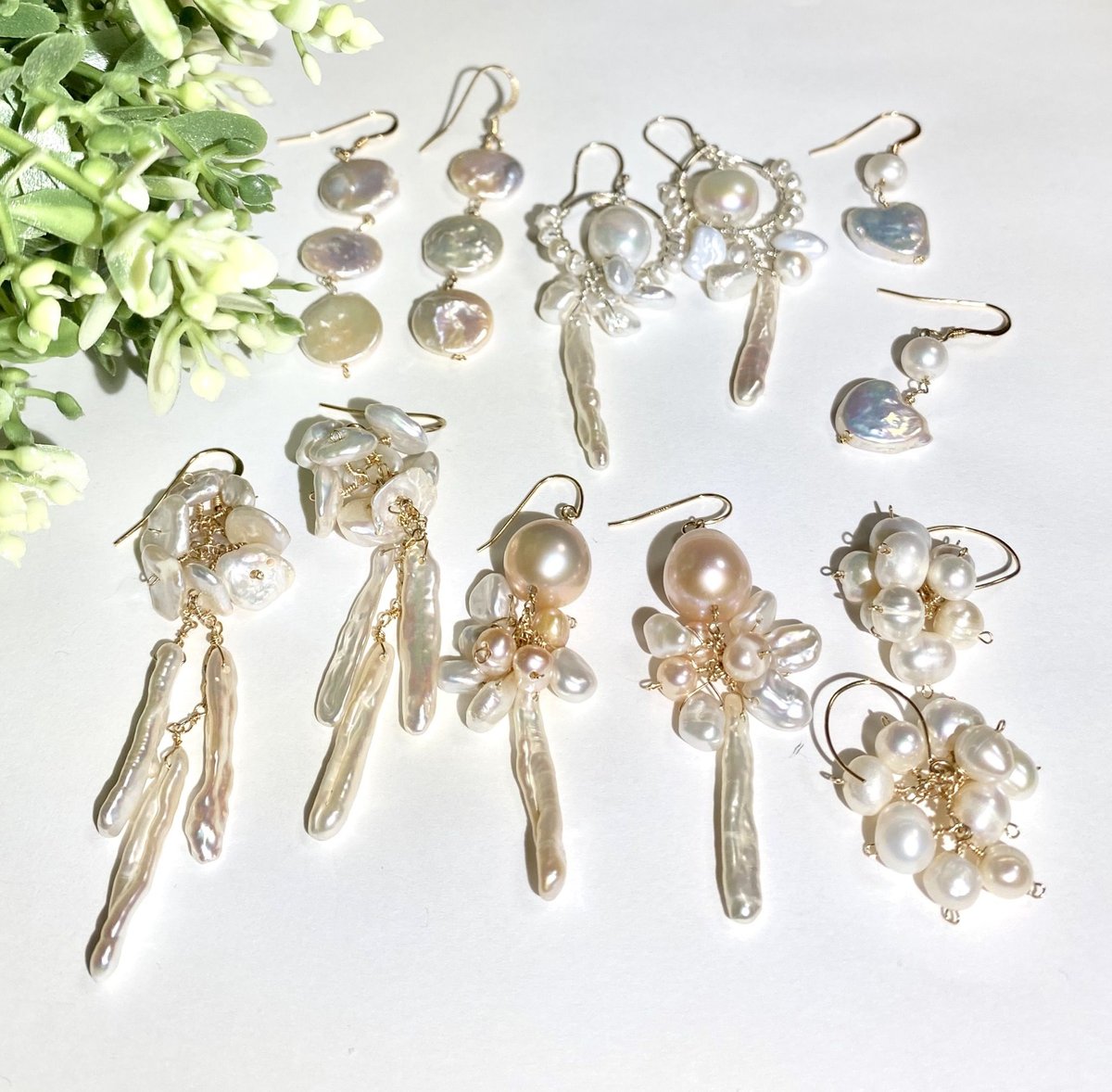 大粒艶のあるピンク系パールとケシパールのアレンジピアス | art*craft