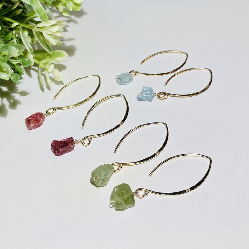 ピンクトルマリン原石のラフロックマーキスピアス | art*craft