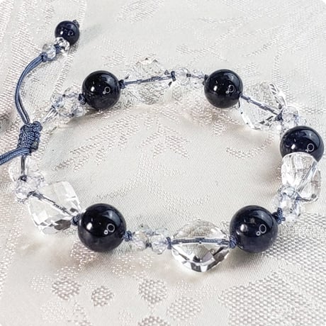 天然サファイア×トパーズ×水晶のクリアー組紐ブレスレット