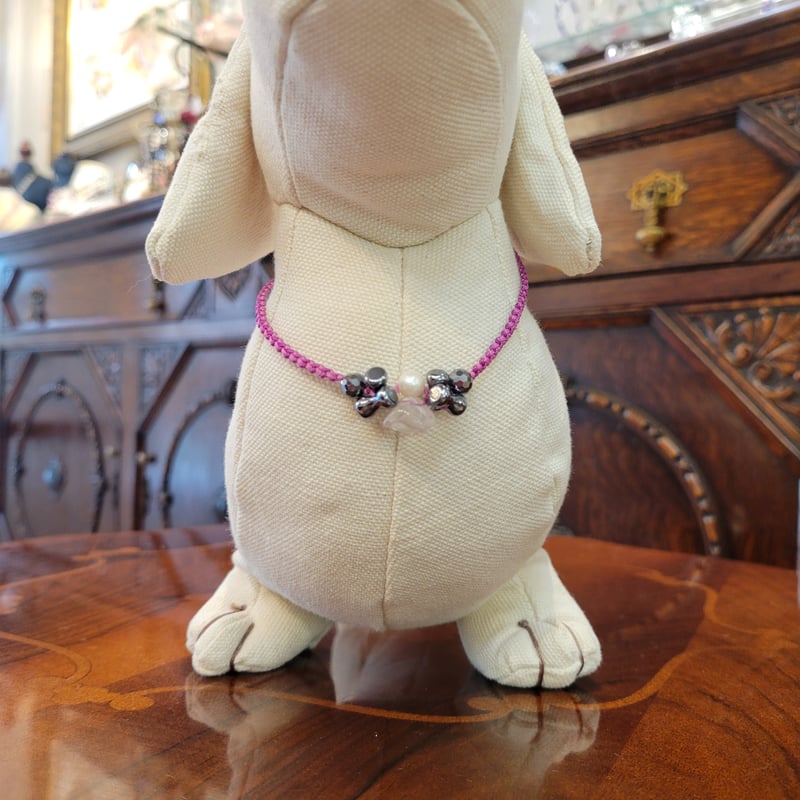 ワンちゃん用 テラヘルツと天然石のチョーカー ローズクォーツ×パール