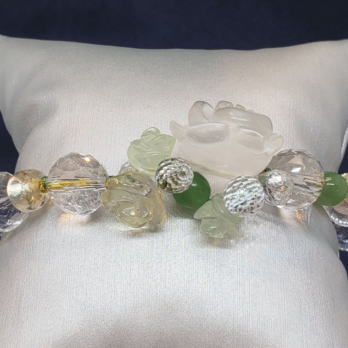 薔薇彫刻クリスタル＆非加熱シトリンブレスレット　No.0012 fit=scale-down,w=1200