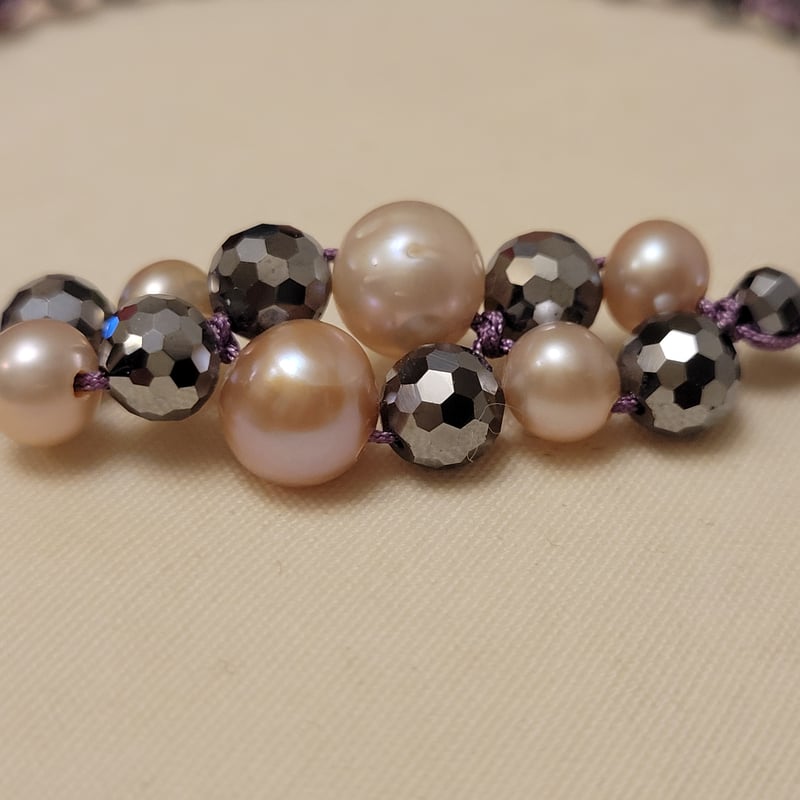 ワンちゃん用 テラヘルツと天然石のチョーカー 人工淡水パール<No.1