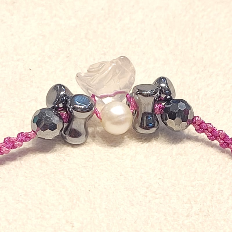 ワンちゃん用 テラヘルツと天然石のチョーカー ローズクォーツ×パール