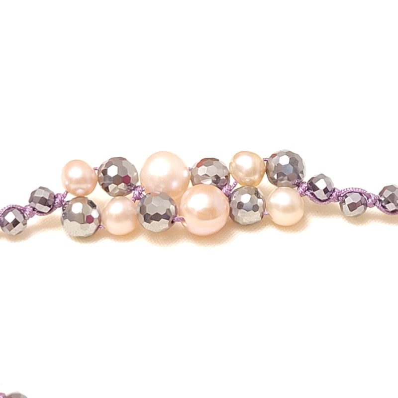 ワンちゃん用 テラヘルツと天然石のチョーカー 人工淡水パール<No.1