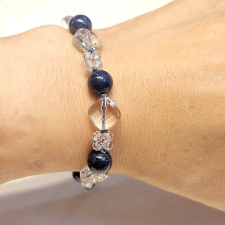天然サファイア×トパーズ×水晶のクリアー組紐ブレスレット