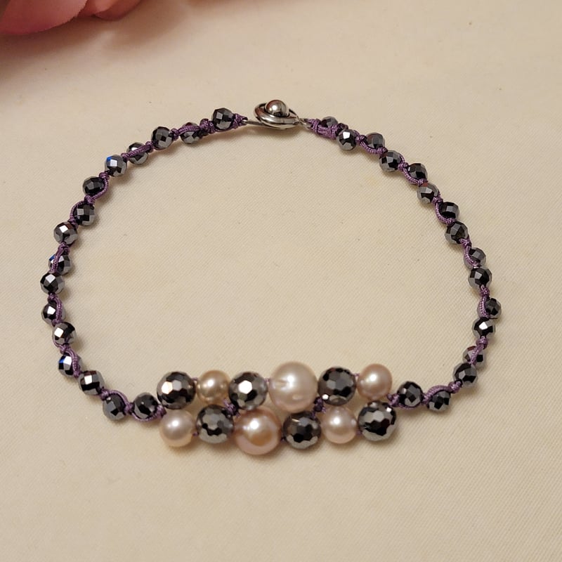 ワンちゃん用 テラヘルツと天然石のチョーカー 人工淡水パール<No.1