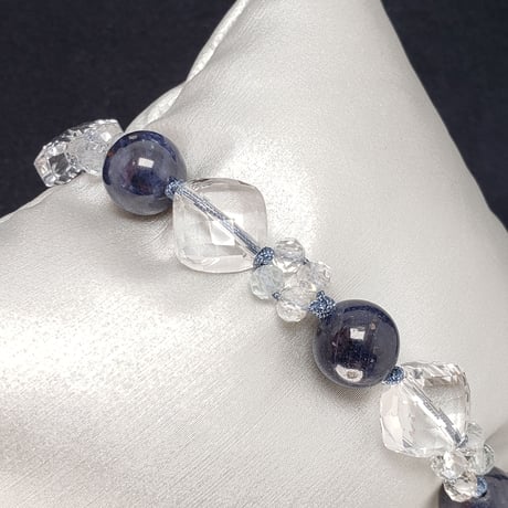 天然サファイア×トパーズ×水晶のクリアー組紐ブレスレット