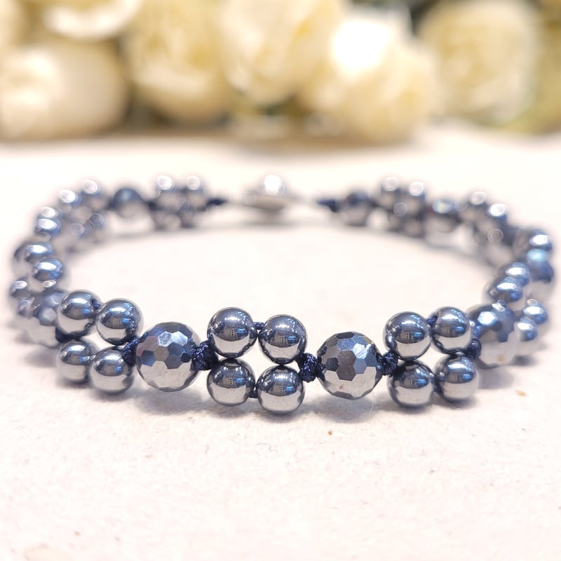 天然石ビーズブレスレット グレーと青 パワーストーンブレスレット ソーダライトAAA10ミリ グレー
