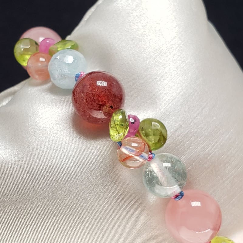 ローズクォーツとアクアマリンのカラフル組紐ブレスレット | 厳選