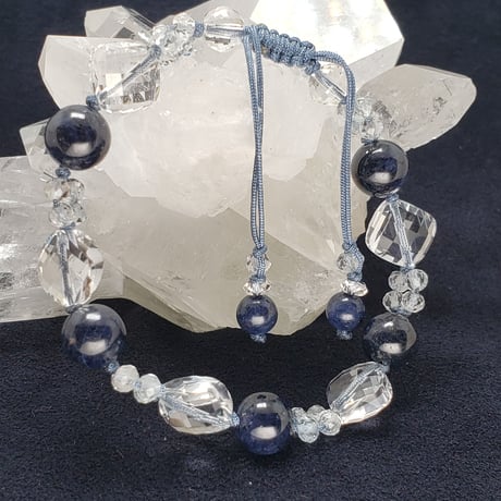 天然サファイア×トパーズ×水晶のクリアー組紐ブレスレット