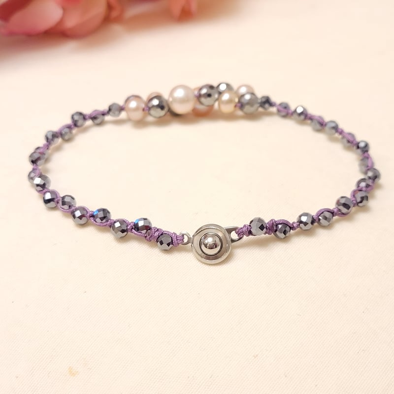 ワンちゃん用 テラヘルツと天然石のチョーカー 人工淡水パール<No.1