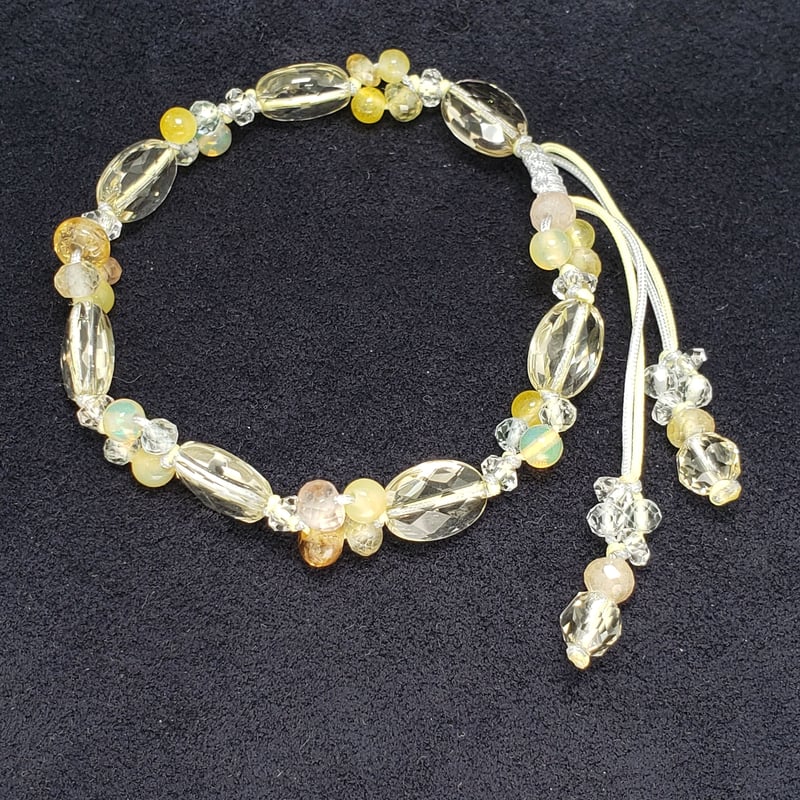 イエローサファイアとレモンクォーツとオパールの組紐