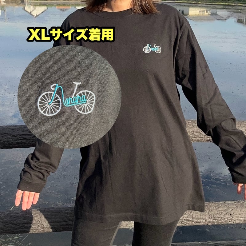 刺繍ブルー】自転車ロングスリーブTシャツ（ブラック