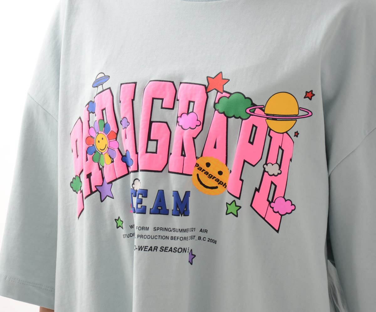 Paragraph】スマイルハッピープリントTシャツ ‐ LNS-2242 サックス ‐