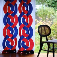 【フラットカーテン】Dubbelflatan Red Blue / 幅260cm(両開き) x 丈178cm / 納期2週間