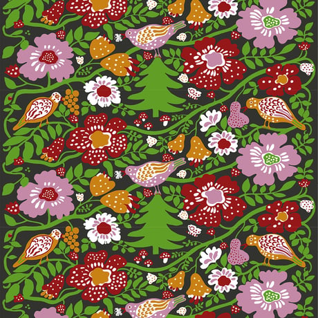 【フラットカーテン】Blå Fågel Red / 幅260cm(両開き) x 丈178cm / 納期2週間