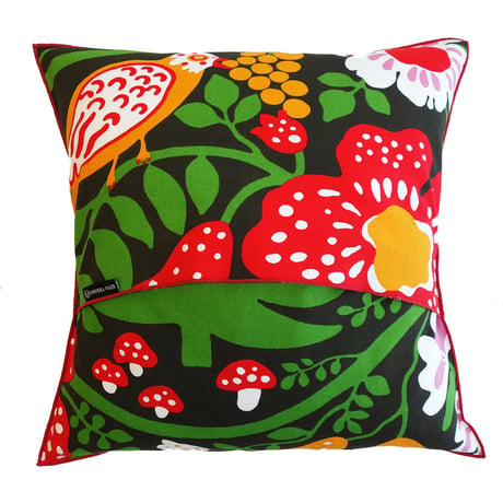 Blå Fågel  Red クッションカバー (45cm x 45cm)