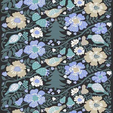 【フラットカーテン】Blå Fågel Blue / 幅260cm(両開き) x 丈178cm / 納期2週間
