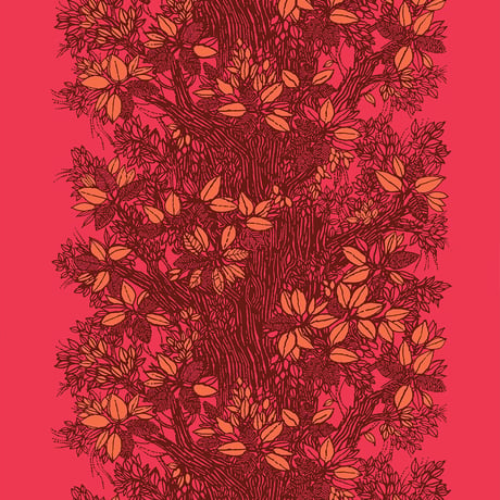 【フラットカーテン】Träd Red / 幅260cm(両開き) x 丈135cm / 納期2週間