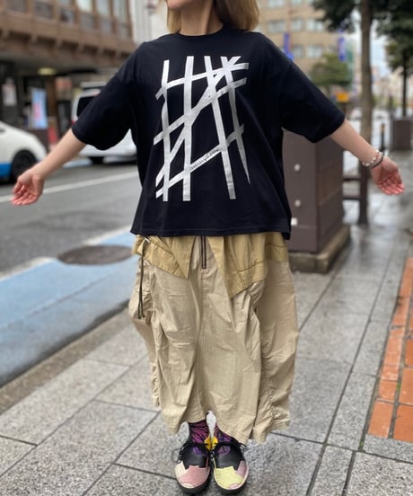 アシンメトリーギャザースカート-ベージュ-