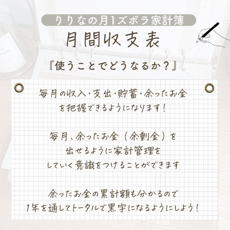 月間収支表』家計簿リフィル｜毎年流用可能！月１回記入の記入で収支を