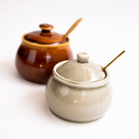 シュガーポット　大　茶　飴釉