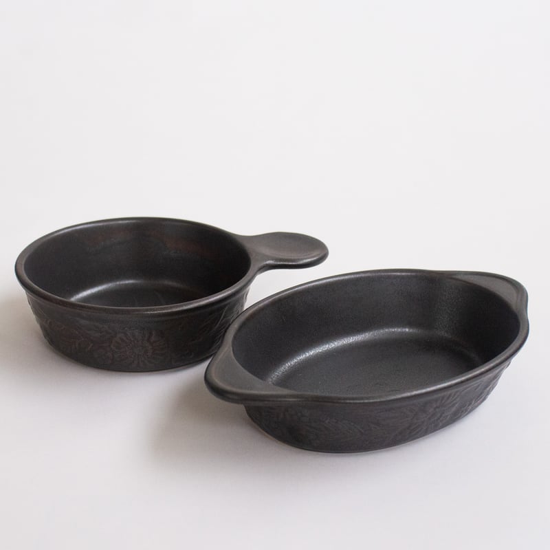 マーガレット柄 耐熱グラタン皿 栗茶(錆釉) 全2種 | 光泉窯 -kosengama-