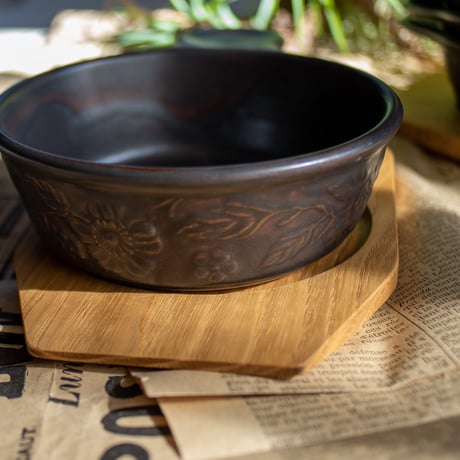 マーガレット柄 耐熱グラタン皿 栗茶(錆釉) 全2種
