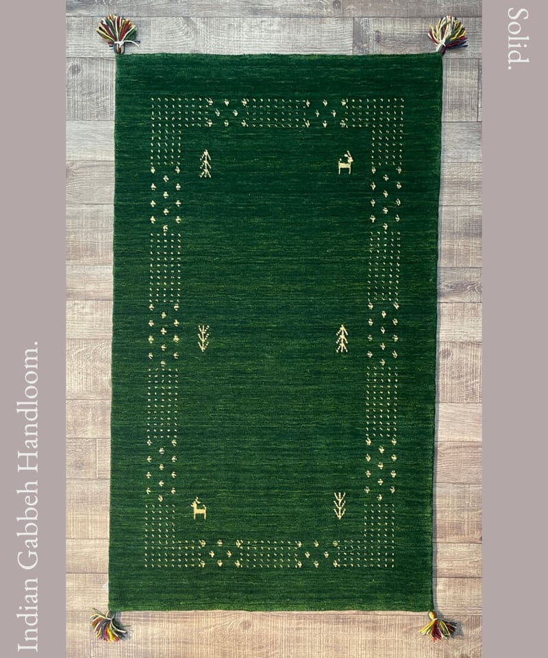 インドギャッベ 手機織り Solid GN 45cmx75cm~70cmx120cm | pi