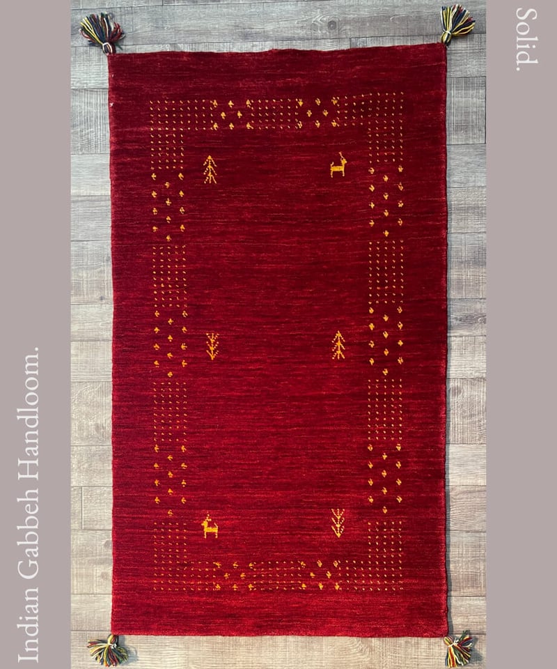 インドギャッベ 手機織り Solid RED 45cmx75cm~70cmx120cm | p