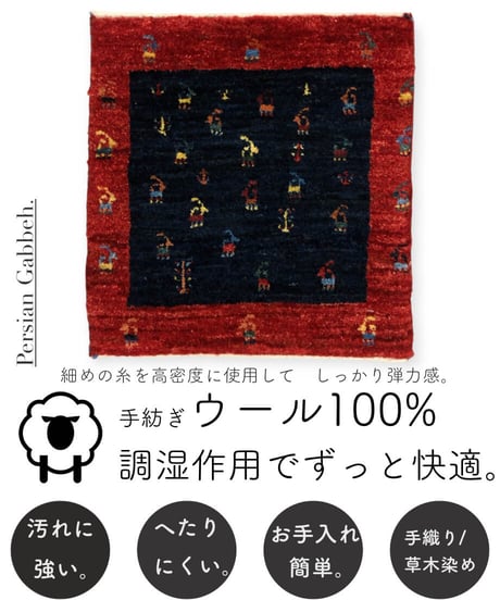 本物志向のイラン産  高密度  ペルシャギャッベ 手織り 266137 40cmx40cm
