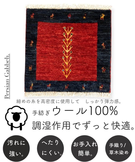 本物志向のイラン産  高密度  ペルシャギャッベ 手織り 266343 40cmx40cm