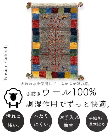 本物志向のイラン産  ペルシャギャッベ 手織り 269370 40cmx60cm