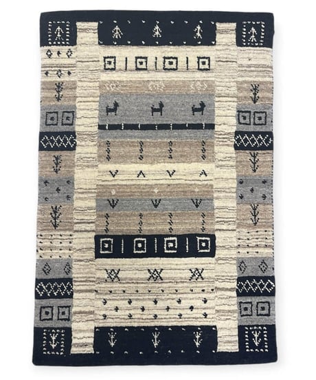 インドギャッベ 手機織り nomad NL/BK 60cmx90cm~70cmx120cm