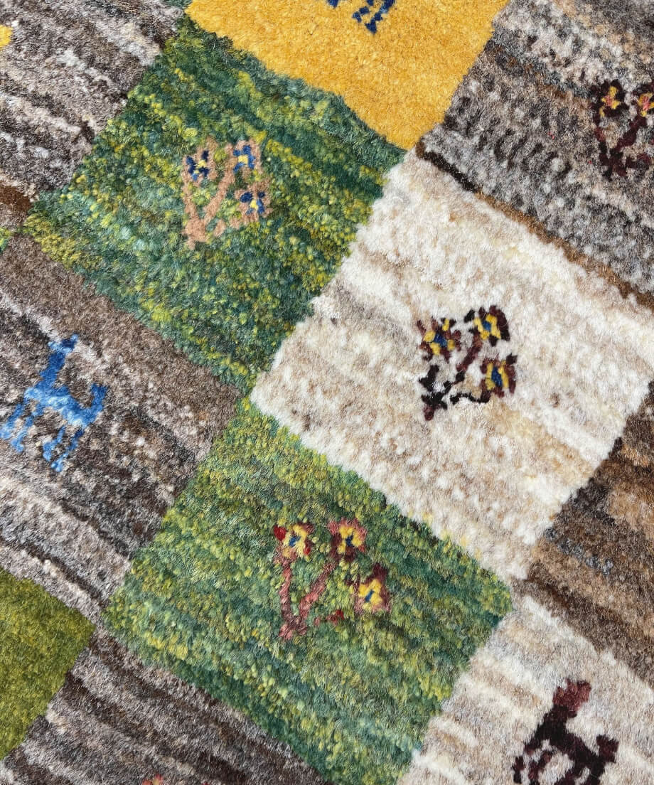 55×43cm ペルシャ絨毯 手織りギャッベ ☆ペルシャ絨毯 手織りリーズバフトギャッベ 玄関マットMサイズ