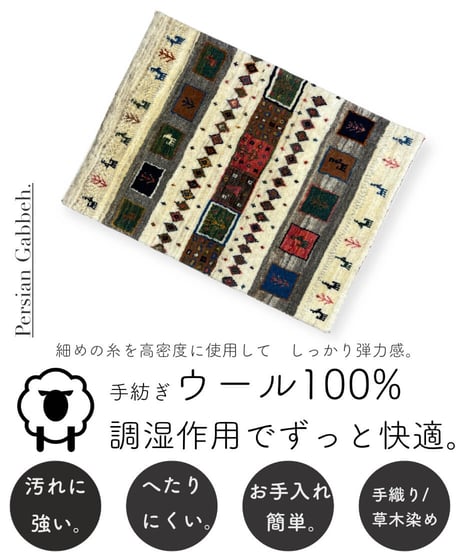 本物志向のイラン産  高密度  ペルシャギャッベ 手織り 285088 52cmx71cm