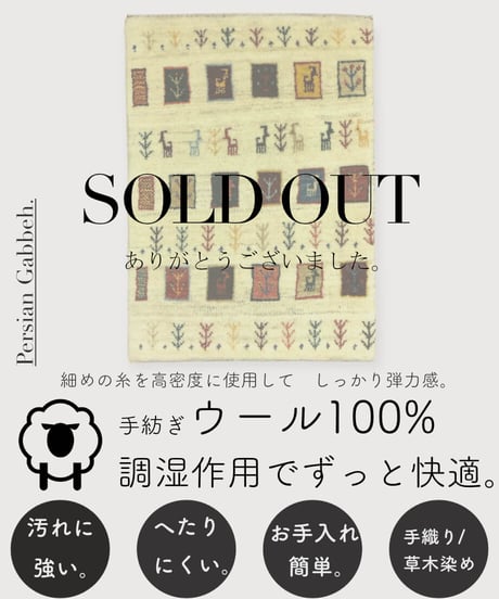 本物志向のイラン産  高密度  ペルシャギャッベ 手織り 257116 40cmx60cm