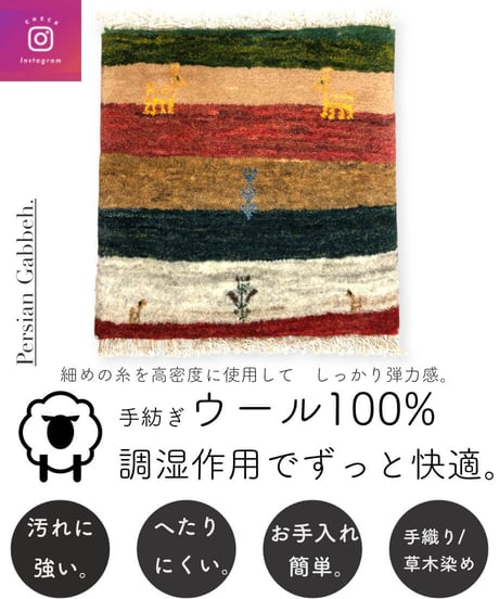 本物志向のイラン産  高密度  ペルシャギャッベ 手織り 272200 40cmx40cm