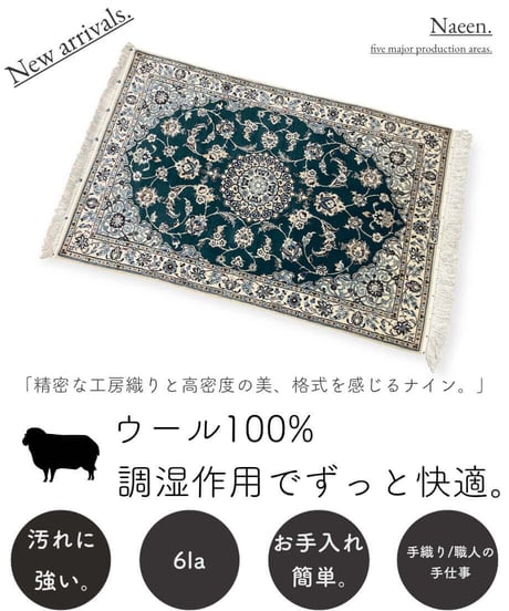 ペルシャ絨毯 手織り ナイン 6la M55 80cmx125cm