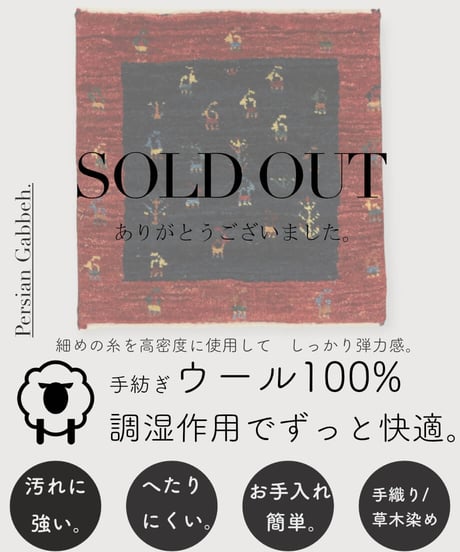 本物志向のイラン産  高密度  ペルシャギャッベ 手織り 266349 40cmx40cm