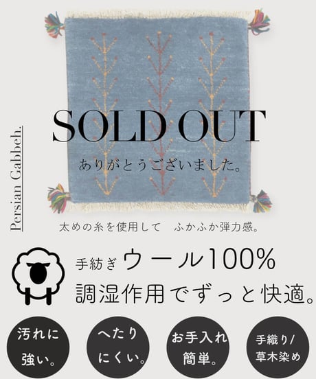 【出展中】本物志向のイラン産  ペルシャギャッベ 手織り 265201 40cmx40cm