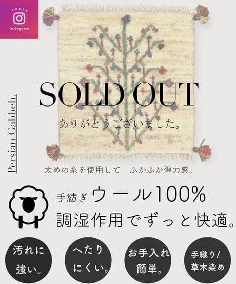 本物志向のイラン産  ペルシャギャッベ 手織り 265239 40cmx40cm