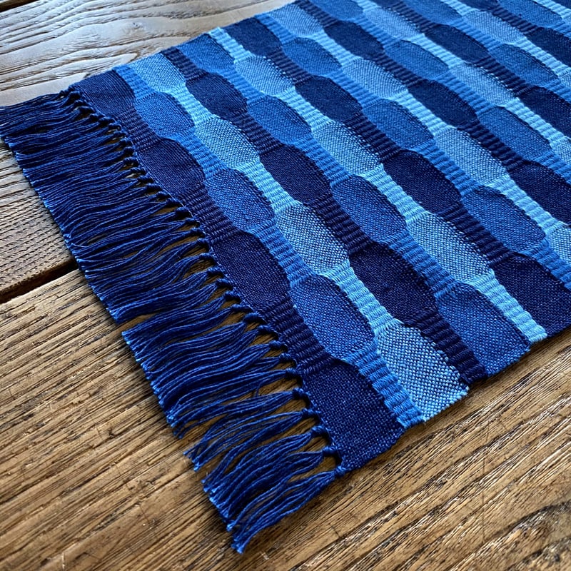 藍染 市松織 花瓶敷き(中) 3色 紺×納戸×水浅葱 （b-1-2） | 出西窯 on