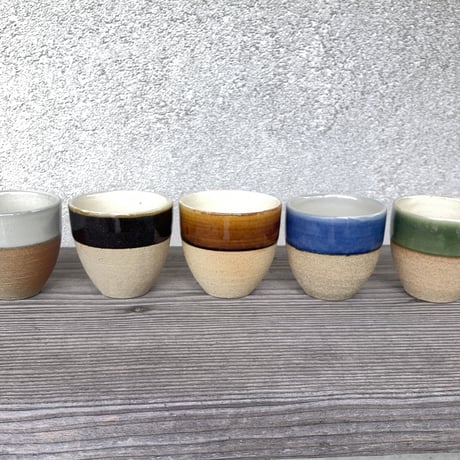 No3313出西窯　白緑釉掛け分け猪口　4客　酒器　ぐい呑　島根　民藝　送料無料 No3313出西窯白緑釉掛け分け猪口4客酒器ぐい呑島根民藝送料無料