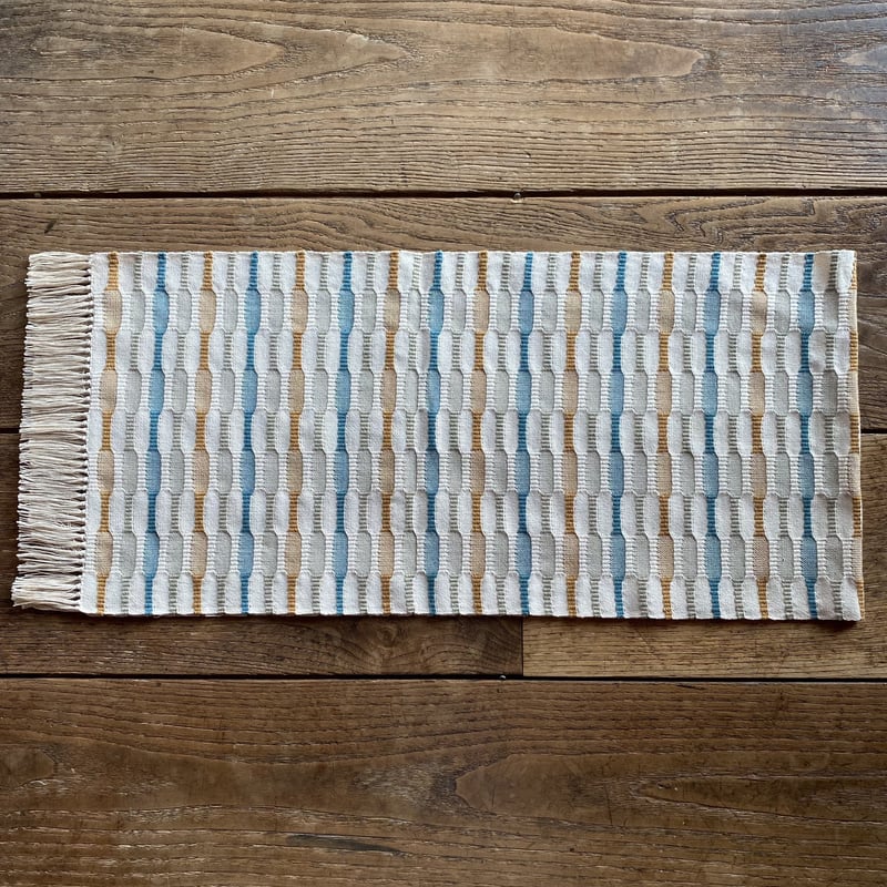 やまもも染 市松織 テーブルランナー(約28cm×120cm) ベージュ地 緑×茶