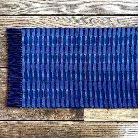 藍染　市松織　テーブルランナー(約28cm×100cm)　2色　紺×納戸　（b-5-1）