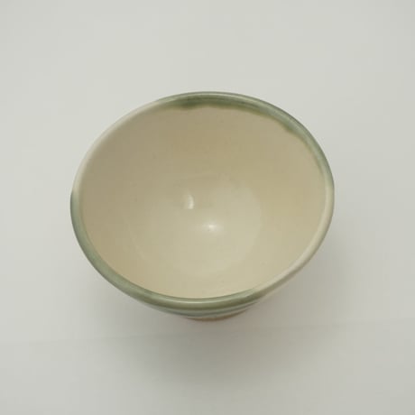 ご飯茶碗（豆　口径約10.6cm・高さ約6cm）緑掛け流し／ぼたん刷毛目　（09）
