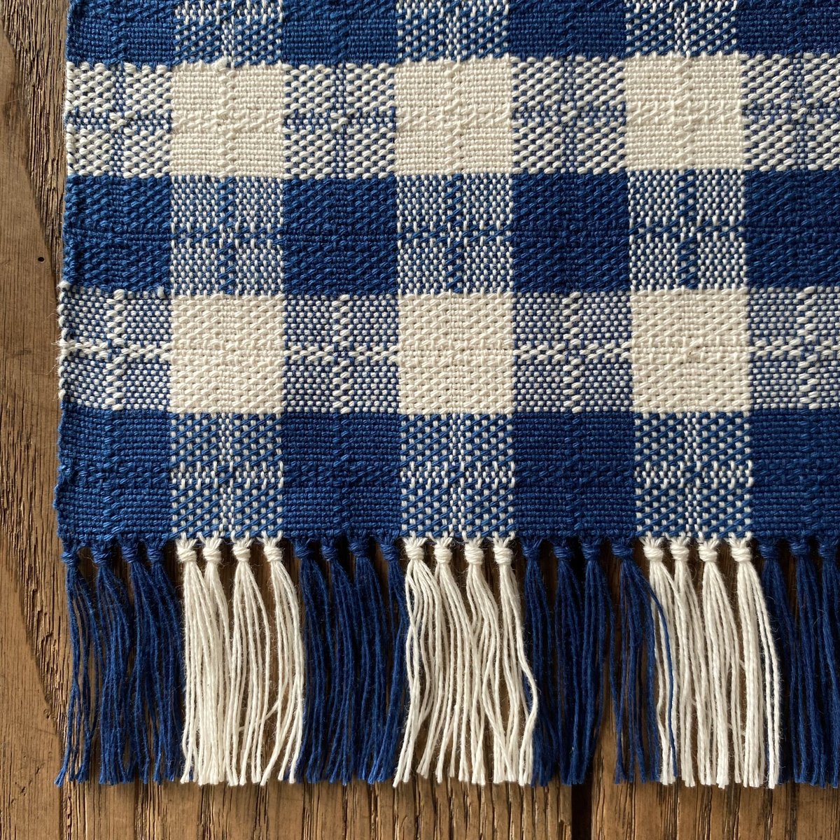 藍染 白と納戸の市松織 テーブルランナー(約20.5㎝×50㎝) 2色 納戸×白