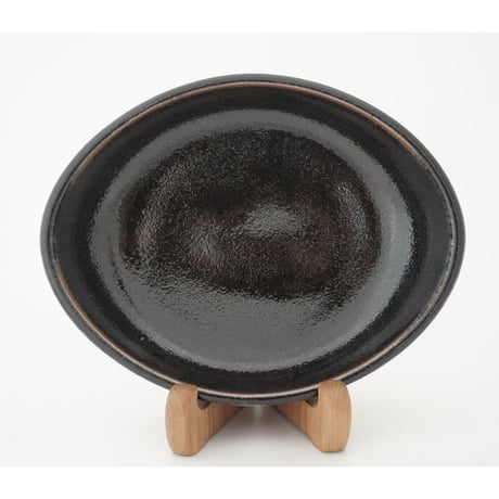 ロクロ楕円深皿（7寸／約26cm×18cm） 黒　（03）